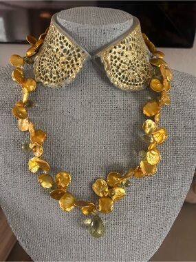 Handcrafted gold coin pearl necklace